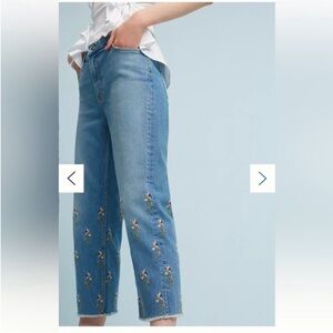 Anthopologie x Pilcro and the Letterpress Embroidered Floral High Jeans